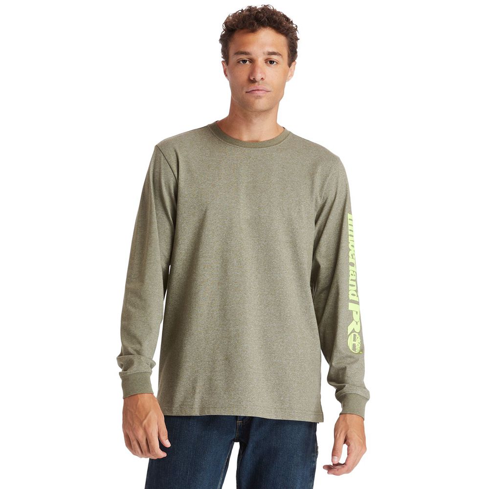 Camisetas Timberland Hombre Pro® Base Plate Long-Sleeve Logo Verde Oliva - Chile FNP-095742